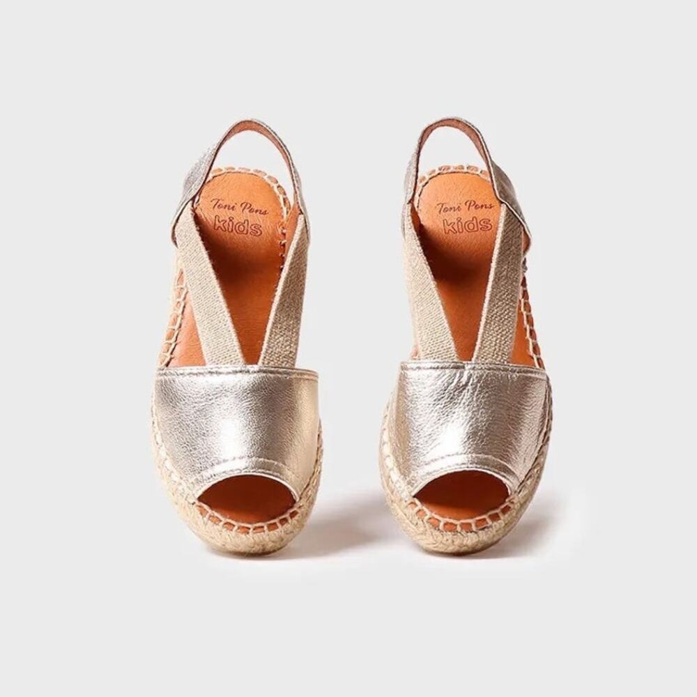 Toni Pons Eli-P Girl's Espadrille Sandals in Metallic Gold Slingbacks Size 2.5-3